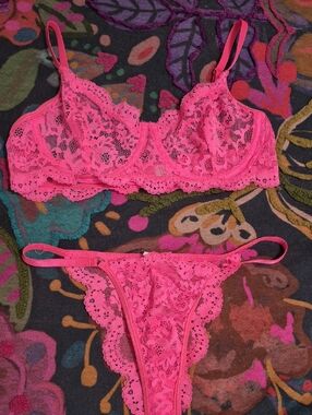 Hot Pink Lace Bra & Thong Set - Women Intimates